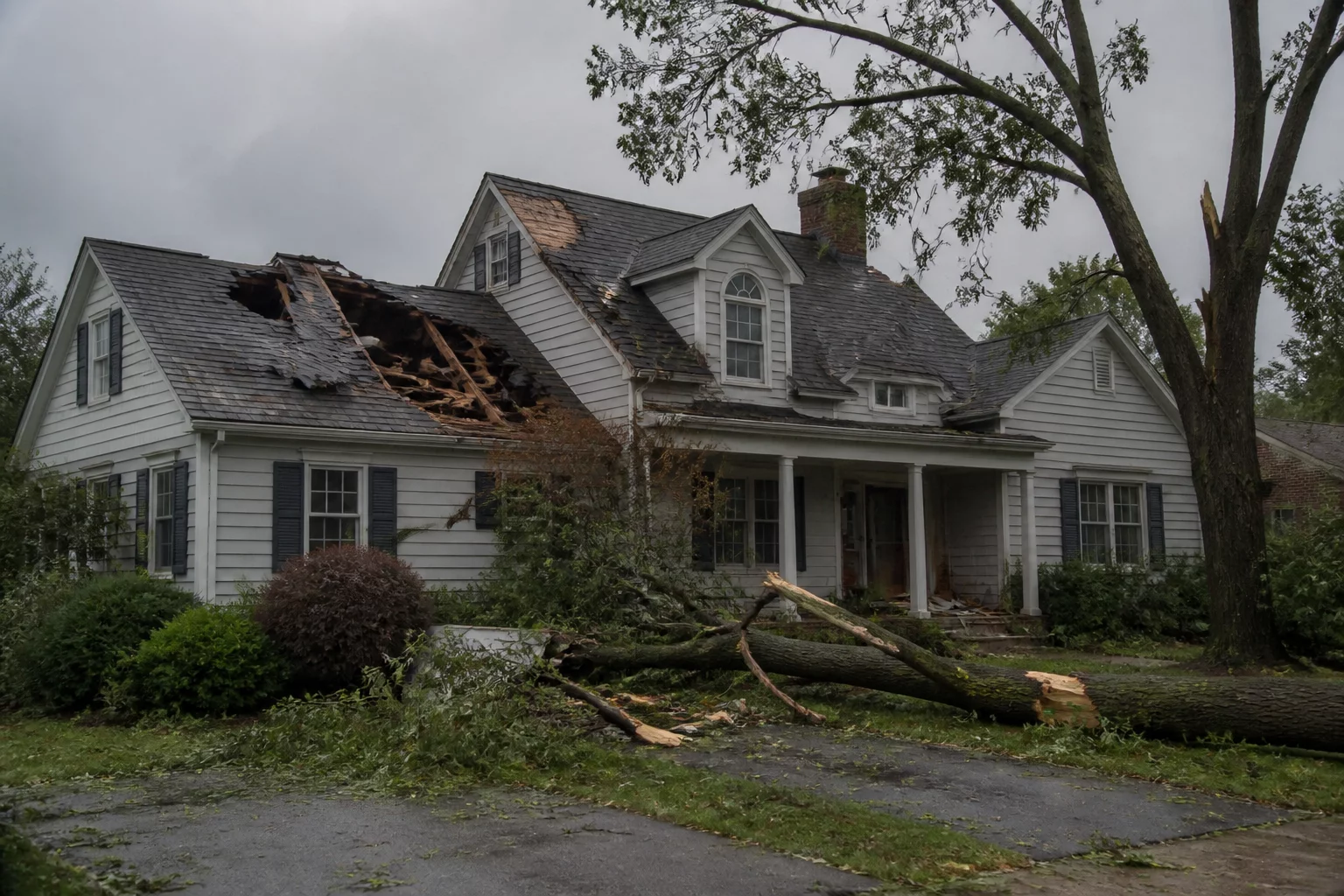 House damaged by severe extreme weather storm